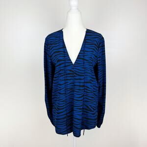 NWT‎ ALC Womens Kirk Silk Top in Blue/Black Zebra Sz 4 Office Career Lightweight